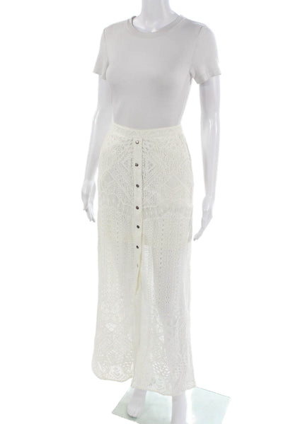 BCBGMAXAZRIA Women White Maxi Skirt Geometric Cotton Nylon Size 0