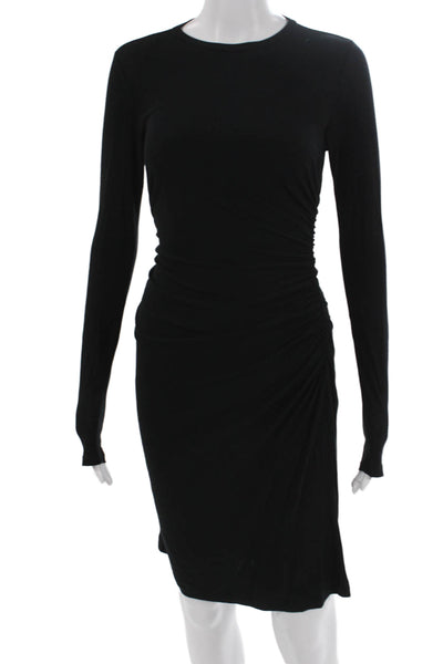 Theory Women Black Bodycon Sheath Dress Long Sleeve Crew Neck Mid Calf Size PP