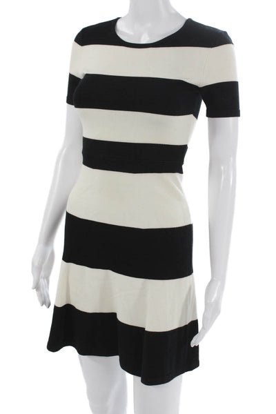 BCBGMAXAZRIA Women Fit & Flare Sweater Dress Black Zip Short Sleeve Size 2XS