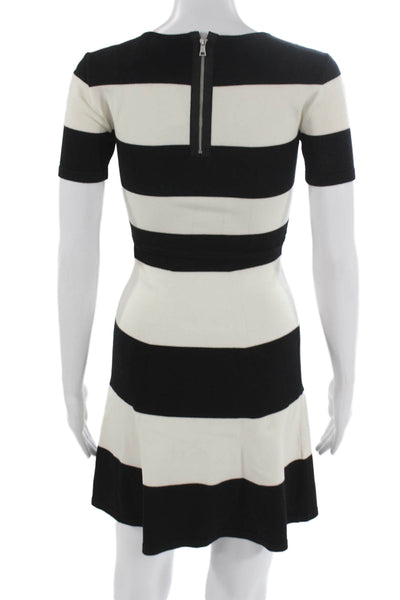 BCBGMAXAZRIA Women Fit & Flare Sweater Dress Black Zip Short Sleeve Size 2XS