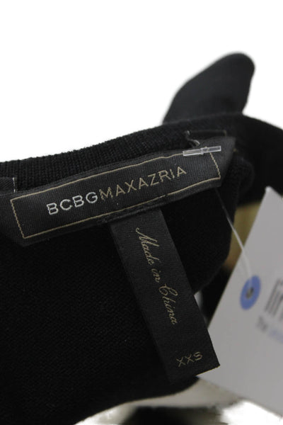 BCBGMAXAZRIA Women Fit & Flare Sweater Dress Black Zip Short Sleeve Size 2XS
