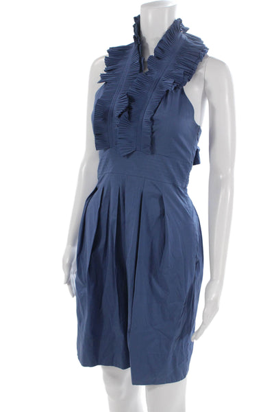 BCBGMAXAZRIA Womens Fit & Flare Blue Sleeveless Short Dress Size 0