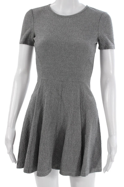 Theory Womens Fit & Flare Mini Dress Gray Herringbone Short Sleeve Size 00