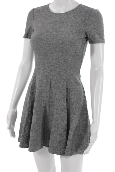 Theory Womens Fit & Flare Mini Dress Gray Herringbone Short Sleeve Size 00