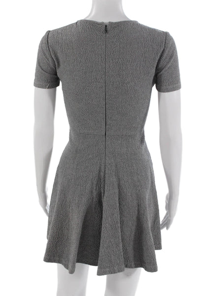 Theory Womens Fit & Flare Mini Dress Gray Herringbone Short Sleeve Size 00