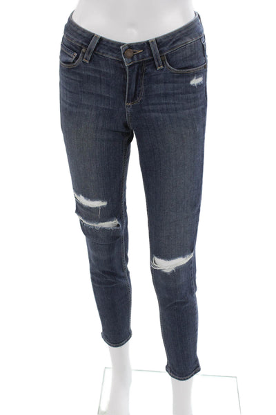 Paige Womens Ankle Skinny Jeans Dark Blue Mid Rise Button Inseam 26 Size 24