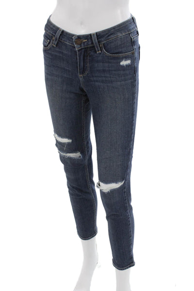 Paige Womens Ankle Skinny Jeans Dark Blue Mid Rise Button Inseam 26 Size 24