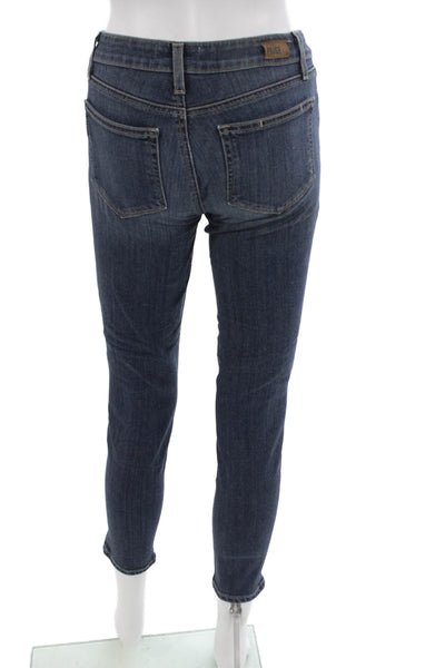 Paige Womens Ankle Skinny Jeans Dark Blue Mid Rise Button Inseam 26 Size 24
