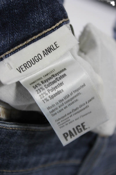 Paige Womens Ankle Skinny Jeans Dark Blue Mid Rise Button Inseam 26 Size 24