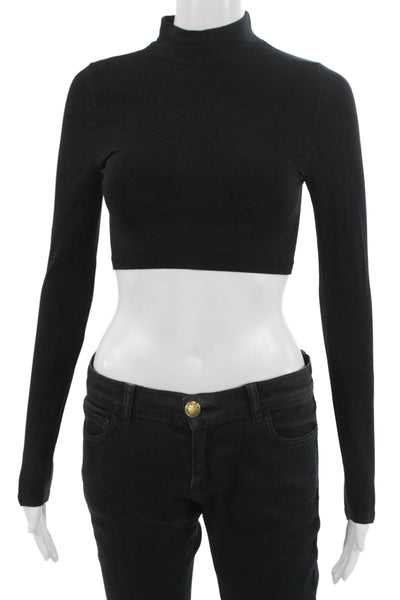 Intimately Free People Women Cropped Mock Neck Long Sleeve Black Top Size XS