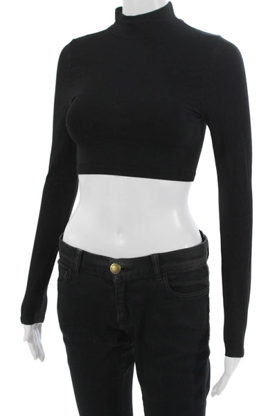 Intimately Free People Women Cropped Mock Neck Long Sleeve Black Top Size XS