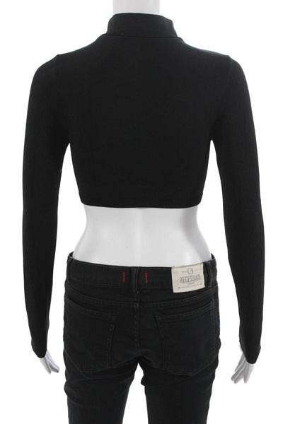 Intimately Free People Women Cropped Mock Neck Long Sleeve Black Top Size XS