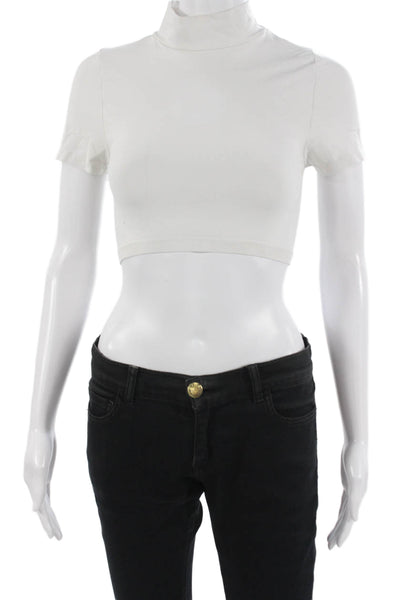 Intimately Free People Women Cropped White Mockneck Tee Short Sleeve Size XS