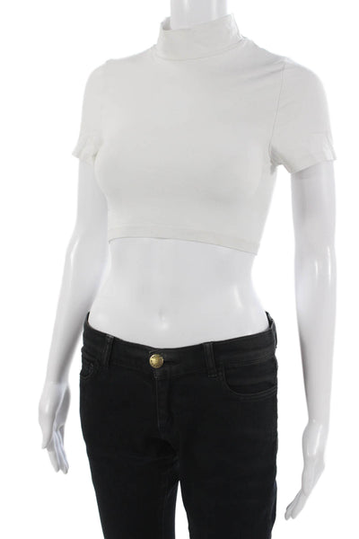 Intimately Free People Women Cropped White Mockneck Tee Short Sleeve Size XS