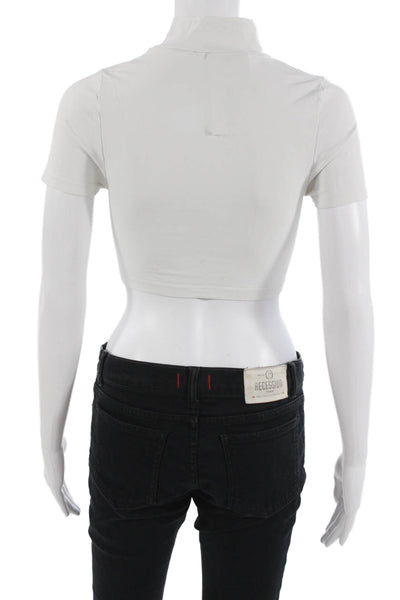 Intimately Free People Women Cropped White Mockneck Tee Short Sleeve Size XS