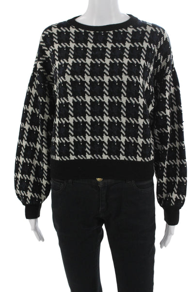 Theory Unisex Black Wool Pullover Sweater Check Crew Neck Long Sleeve Size PP