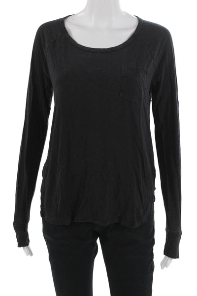 Standard James Perse Womens Basic Black Cotton Long Sleeve T-Shirt Size 0
