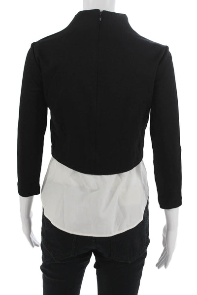 Theory Womens Cropped Mock Neck Blouse Black 3/4 Sleeve Designer Size PP