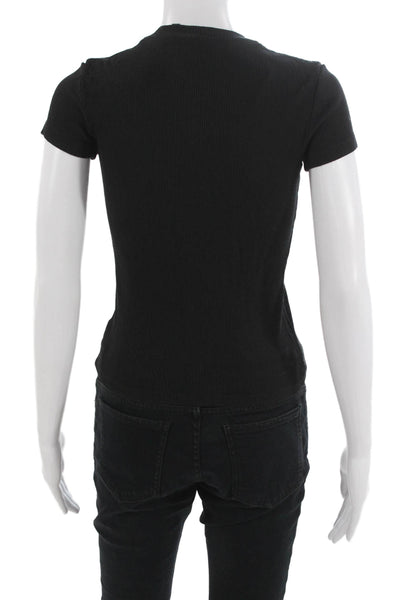 Theory Womens Basic Black Short Sleeve T-Shirt Pima Cotton Modal Size PP