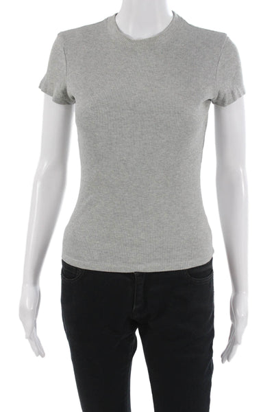 Theory Women Basic Gray Cotton Crew Neck Short Sleeve T-Shirt Size PP
