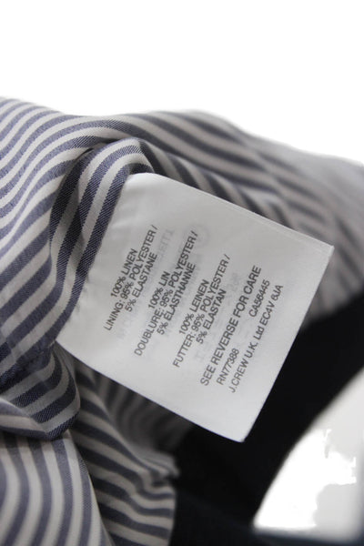 J Crew Unisex Dark Blue Linen Blazer V-Neck 3/4 Sleeve Button Solid Size 00