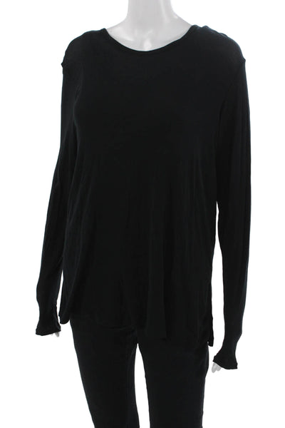 Theory Womens Basic Black Long Sleeve Round Neck Button Top Size PP