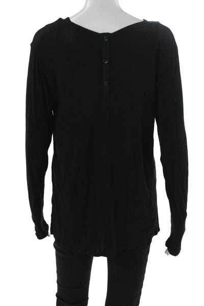 Theory Womens Basic Black Long Sleeve Round Neck Button Top Size PP