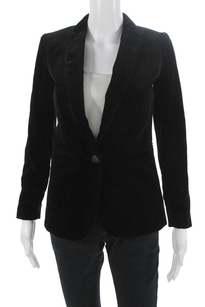 J Crew Unisex Classic Black Cotton Blazer Collared Button Long Sleeve Size 00