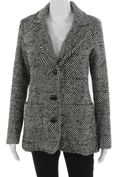 Fifteen Twenty Womens Black Herringbone Blazer Wool Blend Button Size XS