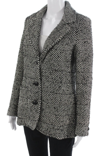 Fifteen Twenty Womens Black Herringbone Blazer Wool Blend Button Size XS