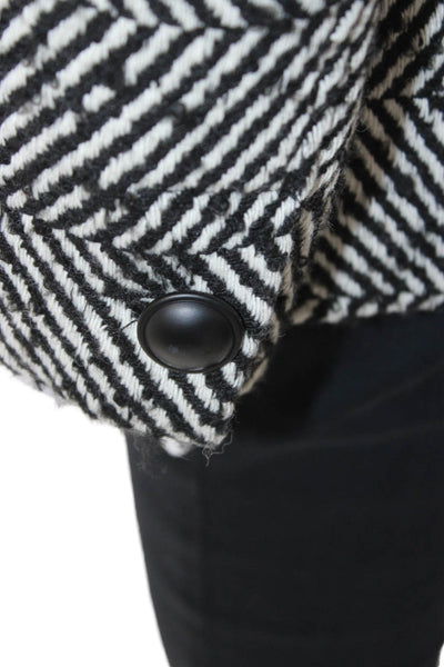 Fifteen Twenty Womens Black Herringbone Blazer Wool Blend Button Size XS