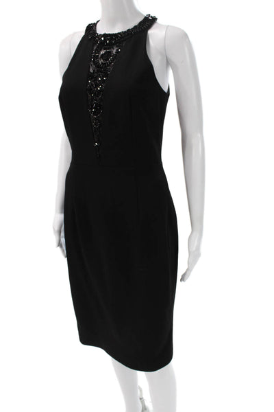 David Meister Womens Black High Neck Sheath Dress Hook & Eye Mid-Calf Size 4