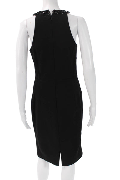 David Meister Womens Black High Neck Sheath Dress Hook & Eye Mid-Calf Size 4