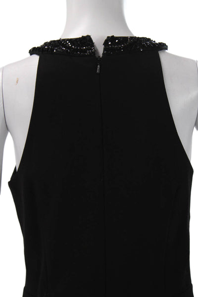 David Meister Womens Black High Neck Sheath Dress Hook & Eye Mid-Calf Size 4