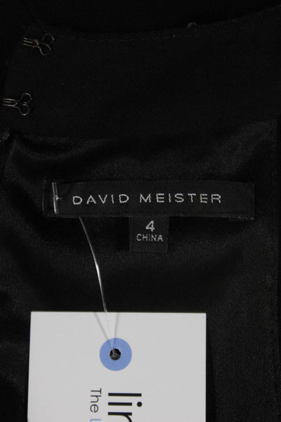 David Meister Womens Black High Neck Sheath Dress Hook & Eye Mid-Calf Size 4