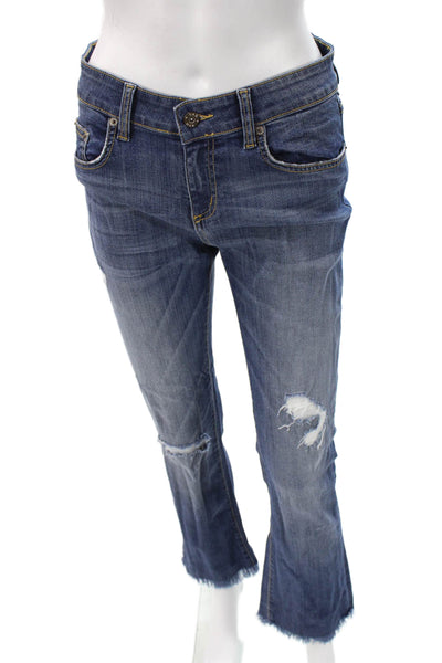 Carmar Womens Cropped Flared Blue Mid Rise Tencel Blend Jeans Size 28