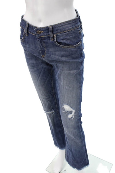 Carmar Womens Cropped Flared Blue Mid Rise Tencel Blend Jeans Size 28