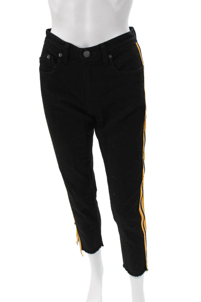 Carmar Women Cropped Ankle Striped Black Pants Button 98% Cotton Size 27