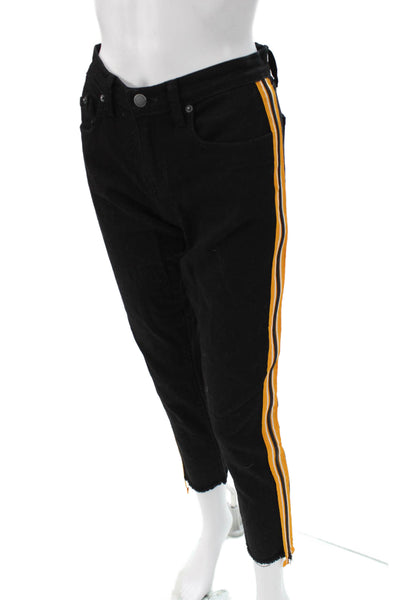 Carmar Women Cropped Ankle Striped Black Pants Button 98% Cotton Size 27