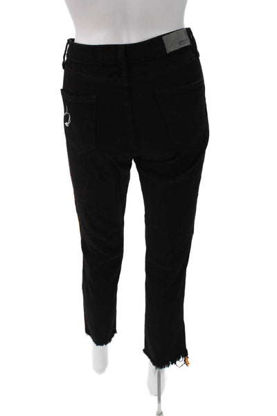 Carmar Women Cropped Ankle Striped Black Pants Button 98% Cotton Size 27