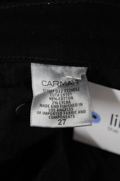 Carmar Women Cropped Ankle Striped Black Pants Button 98% Cotton Size 27