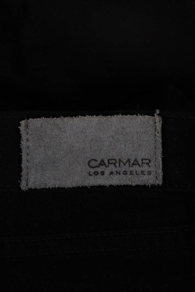 Carmar Women Cropped Ankle Striped Black Pants Button 98% Cotton Size 27
