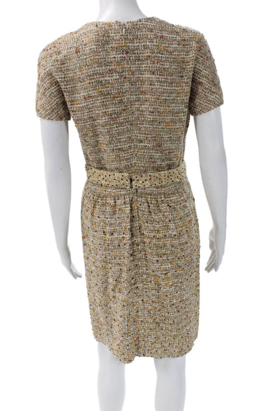 Rena Lange Womens Beige Sheath Dress V Neck Short Sleeve Designer Size M
