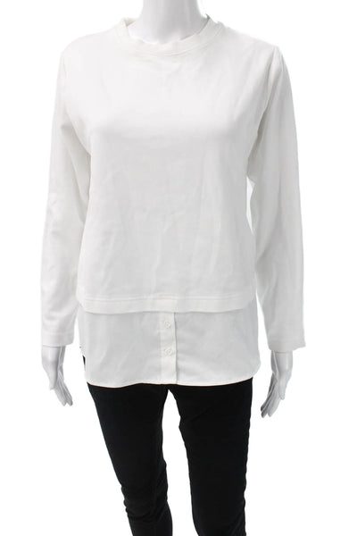 Athleta Womens White Basic Crew Neck Button Up Sweater Long Sleeve Size XS