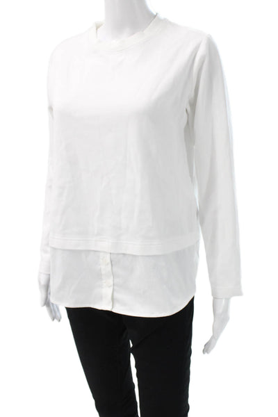 Athleta Womens White Basic Crew Neck Button Up Sweater Long Sleeve Size XS