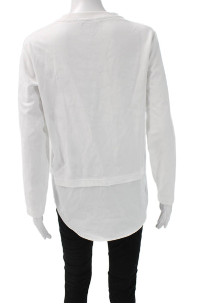 Athleta Womens White Basic Crew Neck Button Up Sweater Long Sleeve Size XS