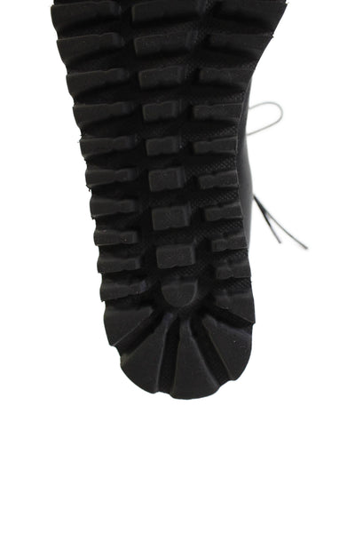 All Black Womens Leather Lace Up Platform Wedge Combat Boots Black Size 37 7