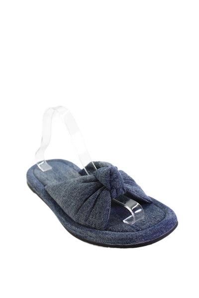 Zara Womens Denim Twist Knot Slide On Sandals Blue Size 39 9