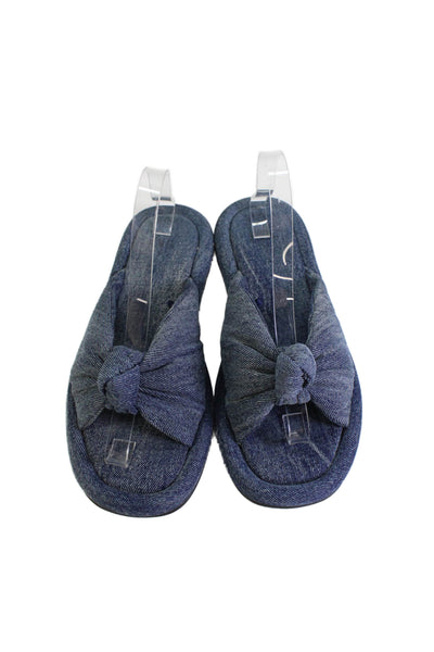 Zara Womens Denim Twist Knot Slide On Sandals Blue Size 39 9