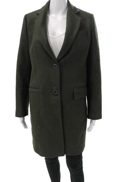 Zara Woman Women Overcoat Green Wool Collared Button Solid Army Size M